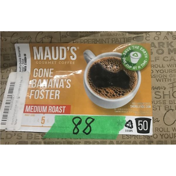 SHELF PULLS (AS IS):  MAUDS BANANA FLAVOR COFFEE (APPROX. 50 CUPS) - BOX