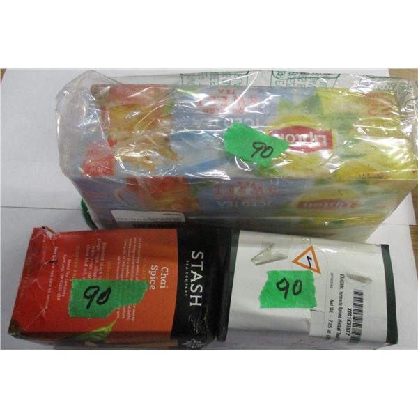 SHELF PULLS (AS IS):  LIPTON TEA, STASH TEA, TURMUTIC TEA - BOX