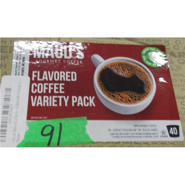SHELF PULLS (AS IS):  MAUDS VARIETY PACK COFFEE (APPROX. 40 K-CUPS) - BOX