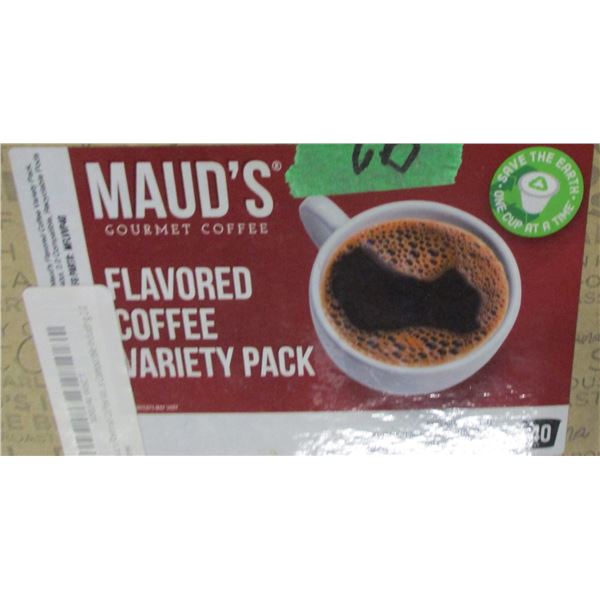 SHELF PULLS (AS IS):  MAUDS VARIETY PACK COFFEE (APPROX. 40 K-CUPS) - BOX