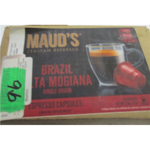 SHELF PULLS (AS IS):  MAUDS ESPRESSO DARK CAPSULES (APPROX. 50)