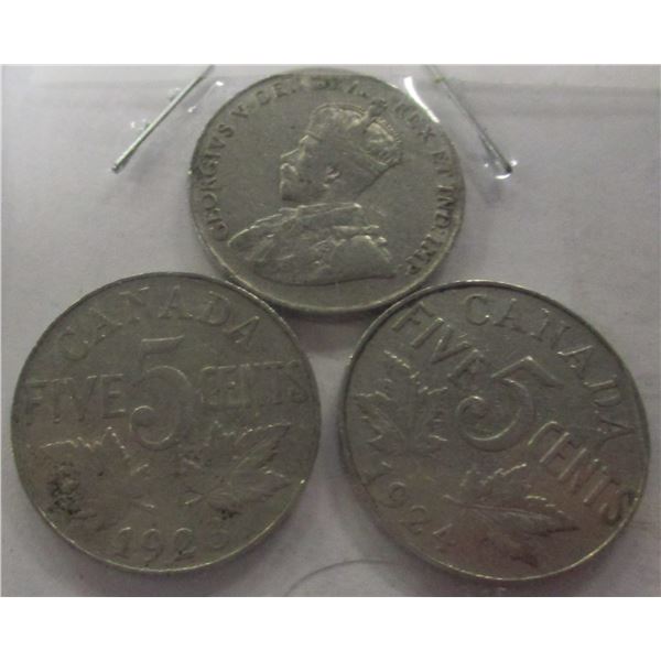 1922, 1923 & 1924 CANADA KING GEORGE V NICKELS