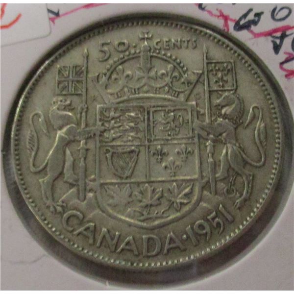 1951 CANADA KING GEORGE VI SILVER HALF DOLLAR