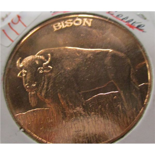 CH/BU BISON ONE OUNCE 999 FINE COPPER COIN