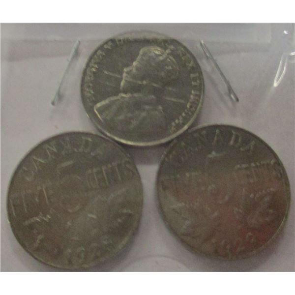 1927, 1928, & 1929 CANADA KING GEORGE V NICKELS