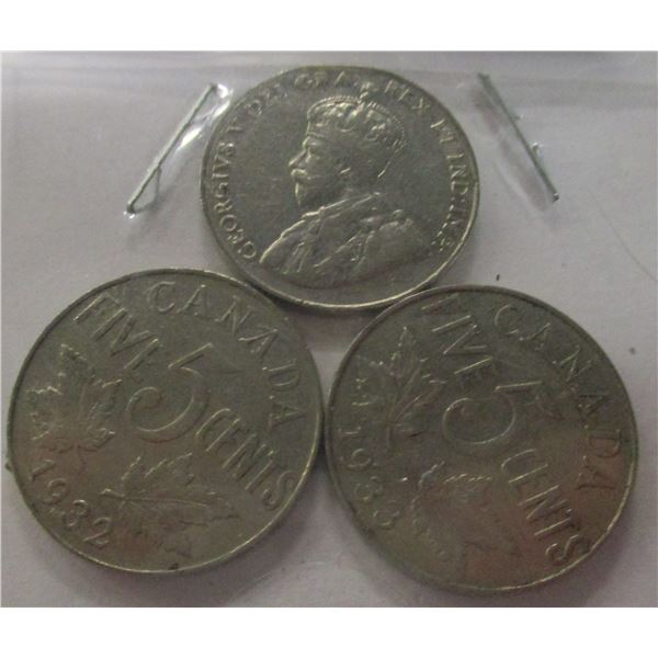 1931, 1932 & 1933 CANADA KING GEORGE V NICKELS