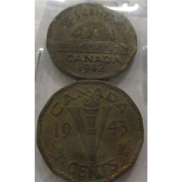 1942 & 1943 WORLD WAR II TOMBAC NICKELS