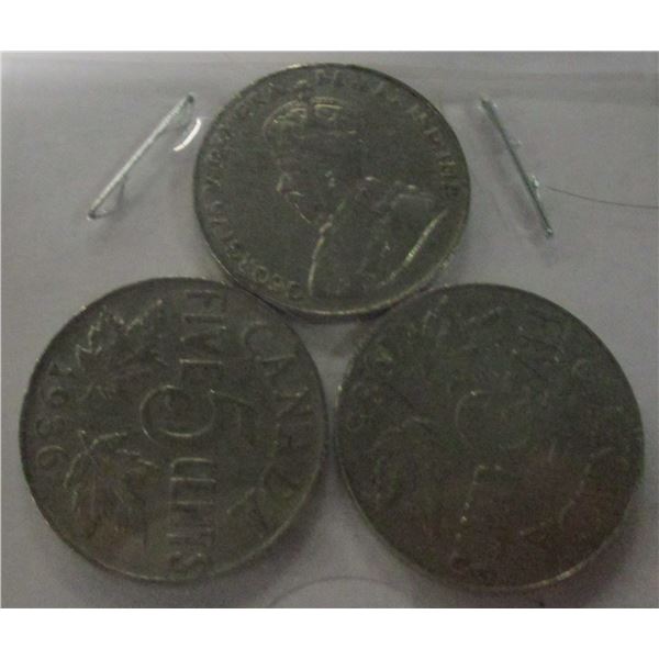 1934, 1935 & 1936 CANADA KING GEORGE V NICKELS