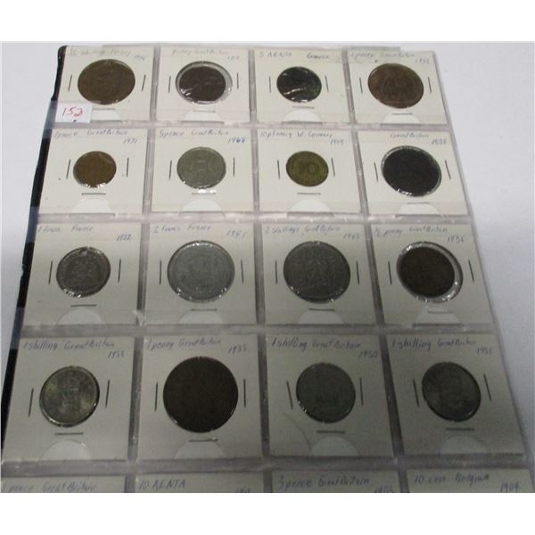 STOCK SHEET OF 20 WORLD COLLECTABLE COINS