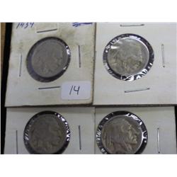 1934-37 Buffalo Nickels (4 Coins)