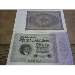 20-1923 German 100,000 Mark Inflation Notes