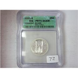 2001-S Silver Vermont Quarter ICG PR70DCAM