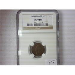 1864 Bronze Indian Head Cent NGC VF30BN