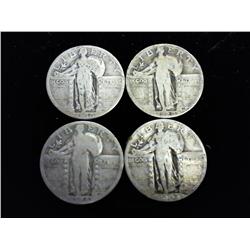 4 Assorted Standing Liberty Quarters