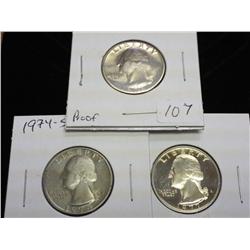 1973-S, 74-S And 77-S Washington Quarters (Proof)
