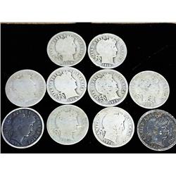 10 Assorted Barber Dimes