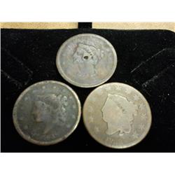 3 Assorted US Large Cents