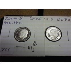 2004-S And 2005-S Silver Roosevelt Dimes (Proof)