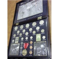 WWII Historic Collection With Medal, Stamps, Coins