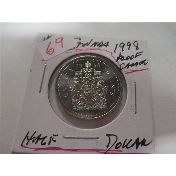 1998 PROOF CAMEO CANADA HALF DOLLAR