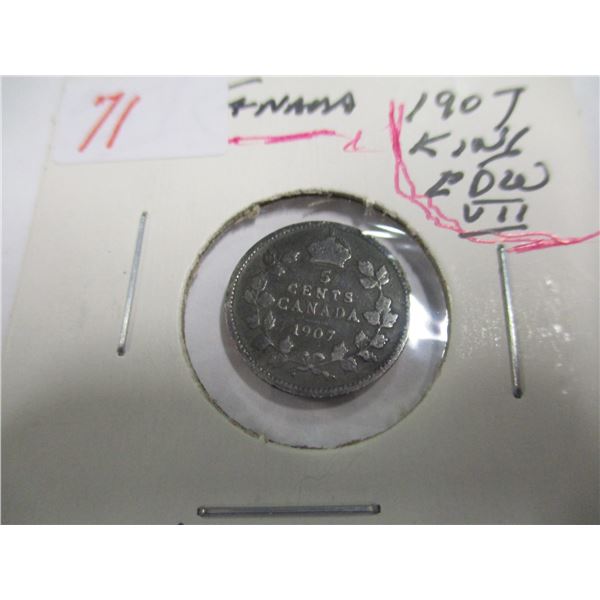 1907 CANADA KING EDWARD VII SILVER FIVE CENT