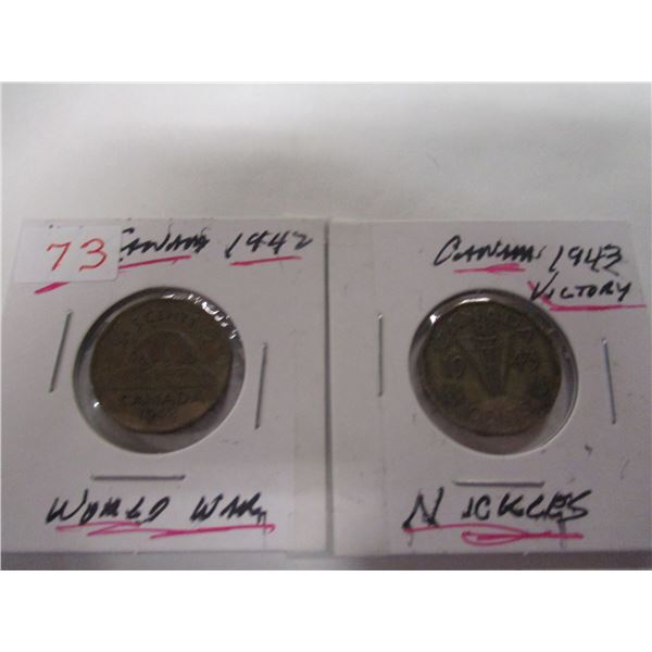 1942 BEAVER & 1943 VICTORY WORLD WAR CANADA NICKELS