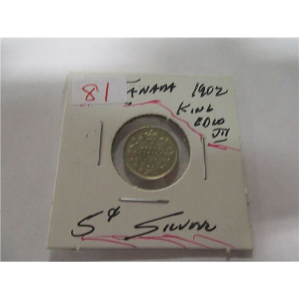 1902 CANADA KING EDWARD VII SILVER FIVE CENT