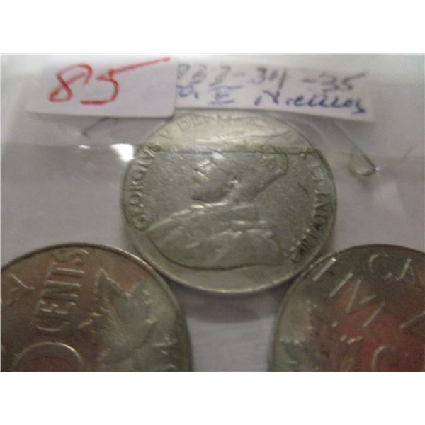 1933, 1934 & 1935 CANADA KIGN GEORGE V CANADA NICKELS