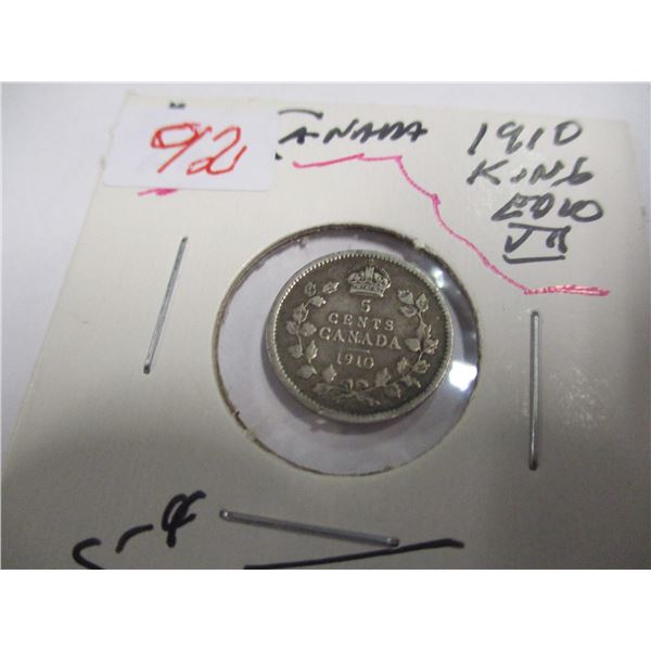 1910 CANADA KING EDWARD VII SILVER FIVE CENT