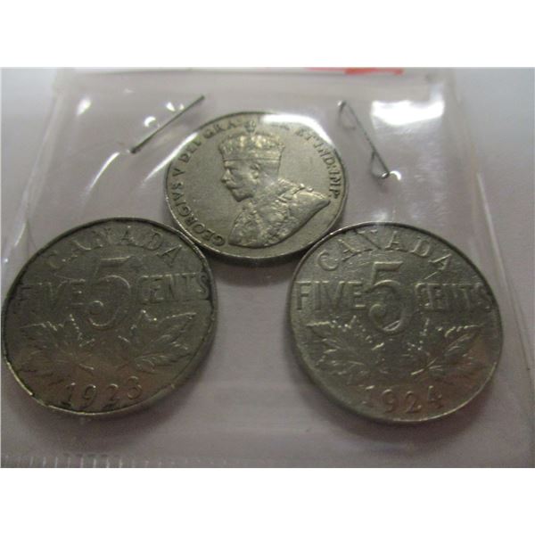 1922, 1923 & 1924 CANADA KING GEORGE V NICKELS