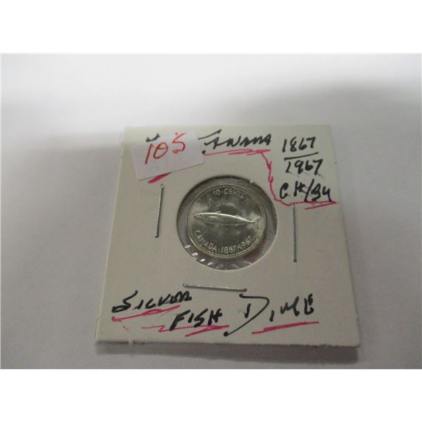 1967 MACKERAL DESIGN CH/BU CANADA SILVER DIME