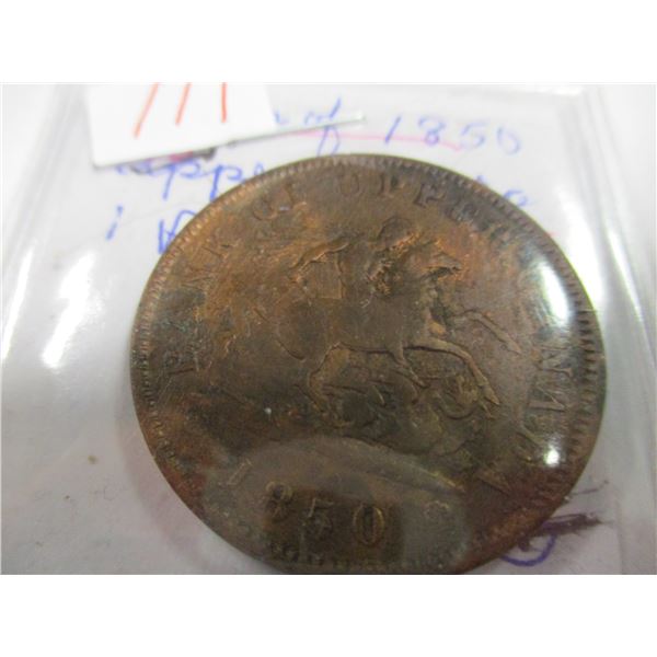 1850 BANK OF UPPER CANADA PENNY TOKEN