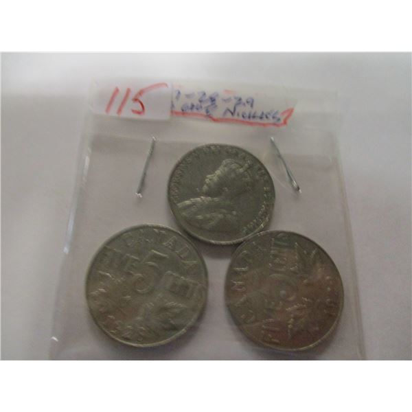 1927, 1928 & 1929 CANADA KING GEORGE V NICKELS