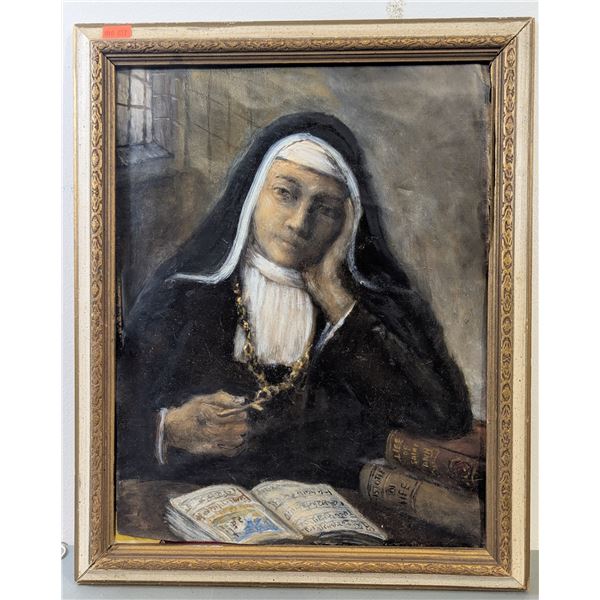 Antique Framed Original Nun Painting