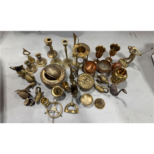 Brass Lot w/ Golfer Figurine, Candleholders, & More