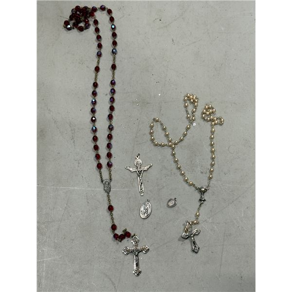 2 Rosaries & 3 Religious Pendants
