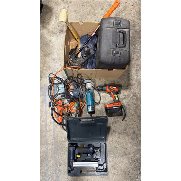 Lot of Assorted Tools w/ Black & Decker Drill, Makita Grinder, Work Light, & More