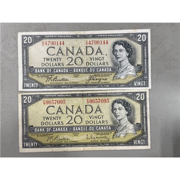 2 1954 Bank of Canada $20 Banknotes