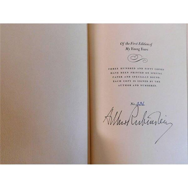 Pianist Arthur Rubinstein Signed My Young Years 1st Edition Hardcover Book JSA Authentic