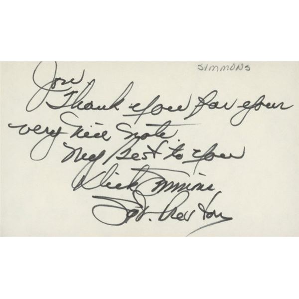 Sergeants 3 Dick Simmons signed note