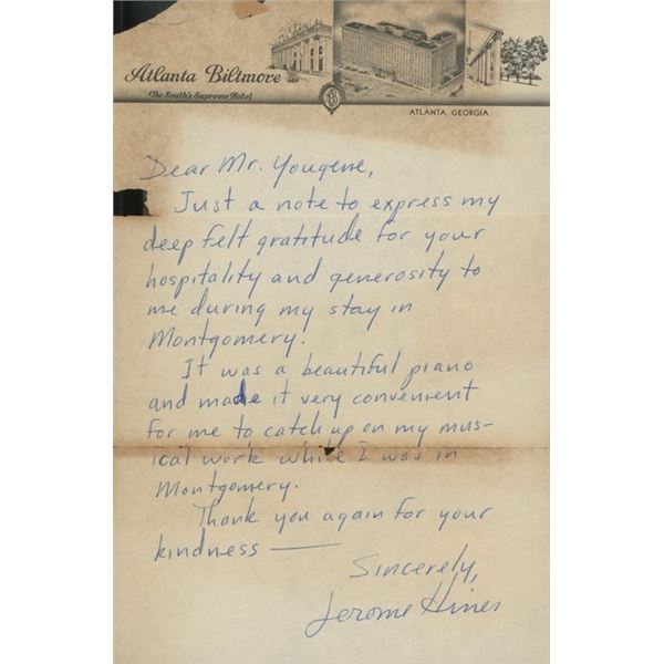 Opera Star Jerome Hines signed hand written letter