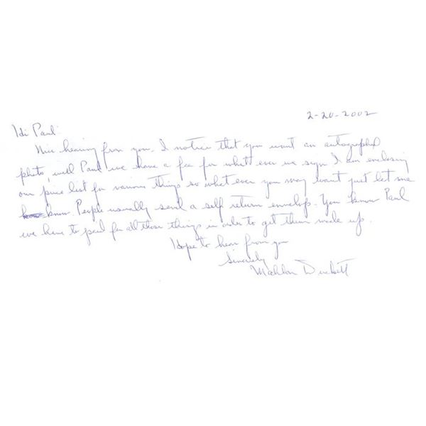 1940's Second Baseman Mahlon Duckett signed note
