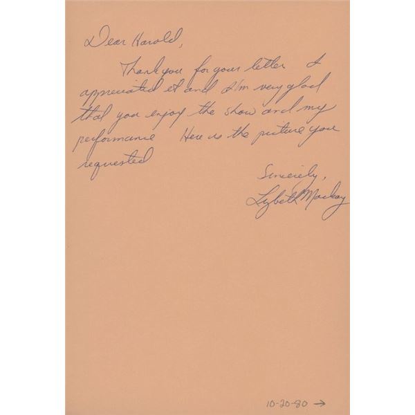 One True Thing Lizbeth Mackay signed handwritten letter
