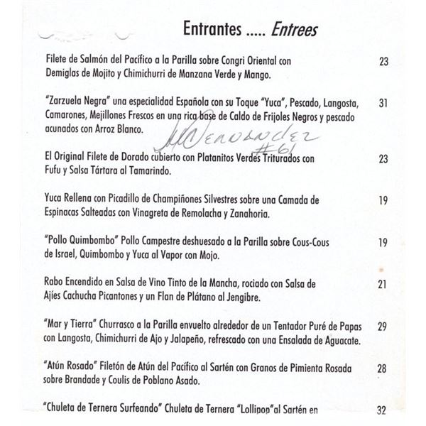 MLB Star Livan Hernandez signed menu