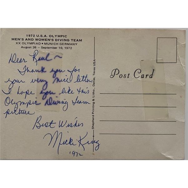 1972 Olympian Micki King signed post card