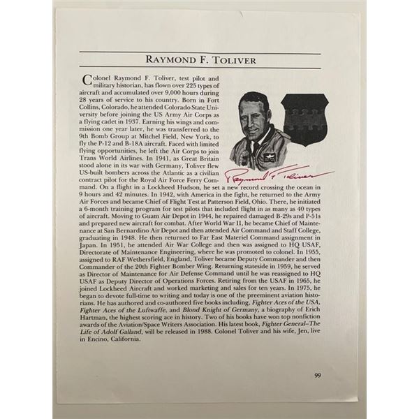 Fighter General Raymond Toliver signed biographical page
