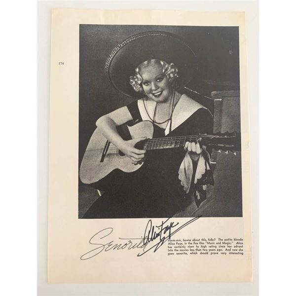 On The Avenue Alice Faye signed magazine page