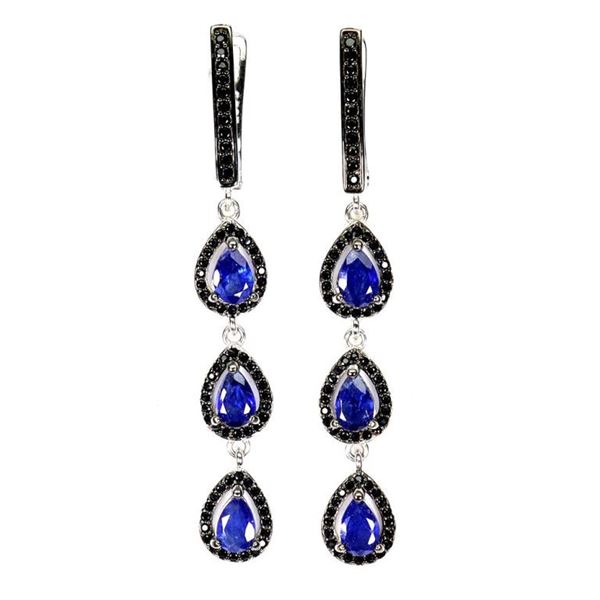 Natural Intense Blue Sapphire Triple Drop Earrings