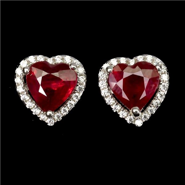 Natural Pigeon Blood Red Heart Ruby Earrings