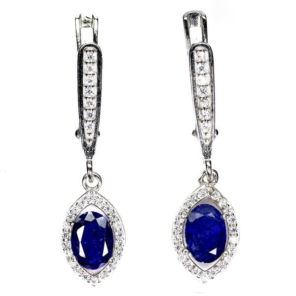 Natural Intense Blue Sapphire Earrings